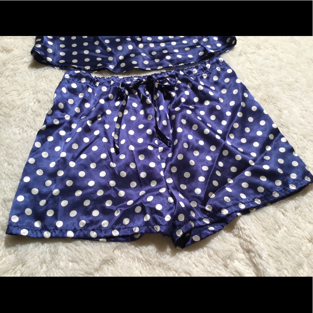🌀2XHP!🌀VINTAGE | Satin Blue Silver Polka Dot PJs - Picture 8 of 12